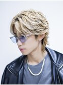 フェザーショートウルフセンターパートラウンドマッシュ