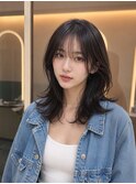 ハッシュレイヤー/ミルクティーベージュ/韓国巻き/顔周りカット