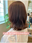 大人可愛い20代30代40代 ピンクブラウン×ミディアムスタイル