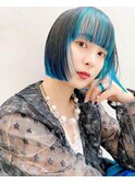 【早瀬忍 梅田中津】ぱっつんボブ×インナー水色カラー