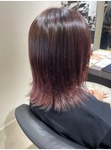 ナチュラルバレイヤージュ×くすみピンク×外ハネミディアム