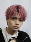 ピンクカラーメンズヘアセンターパートコンマバング