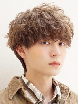 アズ ワン(AS ONE) 波巻きパーマツイストスパイラルパーマツーブロックメンズ黒髪