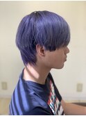 ダブルカラーケアブリーチパープルカラーモテ髪マッシュショート