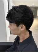 メンズカットパーマフェザーパーマ刈り上げなしセンターパート