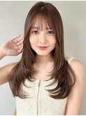 くびれヘアくせ毛風カールモテ髪ワンホンレイヤー薄めバング