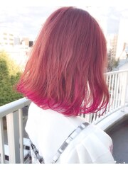 【emis】切りっぱなしボブ　裾カラー　モーブピンク☆