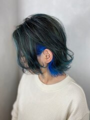 青髪 wカラー インナーカラー ツートンカラー ハイライト