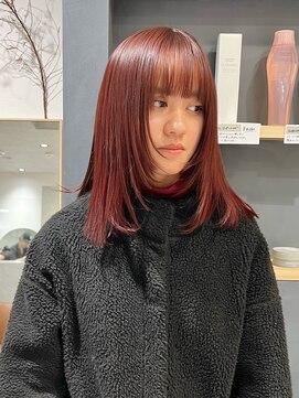 ラミエバイメルト 下北沢(lamie by melt) チェリーレッドレイヤーカット顔まわりレイヤーダブルカラー