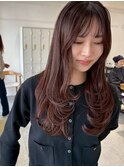うるツヤバーガンディ艶カラー小顔レイヤーカットゆるふわロング