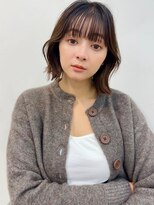 タッセルボブ韓国ボブ_黒髪ボブルフネビージュ小顔ワンレン