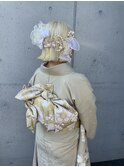 成人式和装へアセットホワイトブロンド切りっぱなしボブ☆成人際