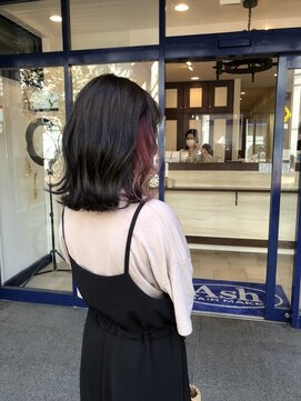 アッシュ 久が原店(Ash) ワンブリーチでインナーカラーPINK外ハネ大人ボブ