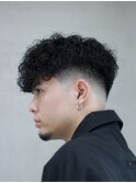 渋谷スペインカールメンズパーマフリンジカットテーパーフェード