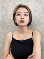 ブリーチなしダブルカラーピンクベージュミディアムボブ20代30代