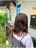 アプリコットオレンジ毛先オレンジのグラデーションウェーブ