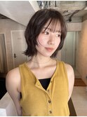顔周りカットレイヤーボブ外ハネアッシュブラウン大人可愛い