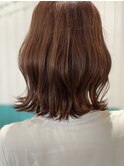 ボブ/切りっぱなし/波巻き/ベージュブラウン/ブリーチなしカラー