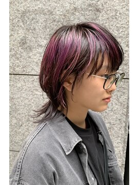 ユニック ウメダ(unique UMEDA) マッシュウルフ＋ウルフカット+インナーカラー+ムラサキカラー