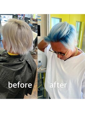 ガルボヘアー 桟橋店(garbo hair) ルーツカラー ホワイトカラー 水色 メンズカラー