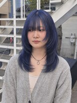 アフターニュース 新潟(afternews)&nbsp;ネイビーブルー/ダブルカラー/ケアブリーチ/顔周りレイヤー/新潟