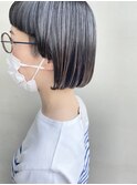 30代40代ワイドバングミニボブ裾カラーポイントカラーベージュ