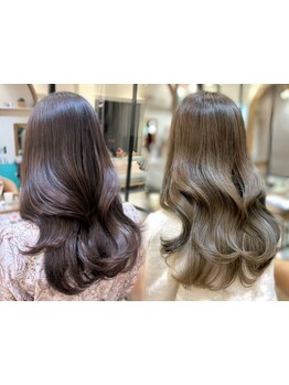 透明感ある発色&ツヤ。しっとり濃厚に潤う髪質改善「イノアカラー」で染める大人イロ★[ブリーチなし/大宮]