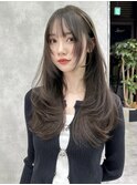 ハッシュカット 韓国風レイヤーカット 顔まわり ストレートヘア
