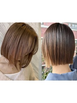 縮毛矯正でも硬くならず、自然な丸みのストレート。風に揺れる、褒められ柔らかボブ＆ミディ。