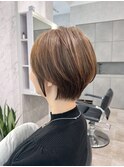 小顔見せショートベージュカラーブリーチしない透明感カラー
