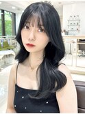 ブルーブラックイメチェン髪質改善小顔美髪韓国風巻き前髪顔周り