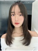 ロング顔周りレイヤー韓国ヘア美髪おくれ毛_F40017