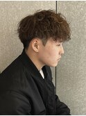 メンズナチュラルマッシュ波巻きスパイラルハイライトケアパーマ