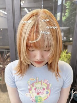 フラム 渋谷(flamme) オレンジ×ベージュ　ミックスカラー＊姫カット