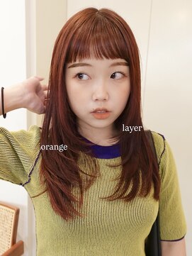 ディッセンバー 渋谷(December) オレンジカラーブリーチなしダブルカラーレイヤーカット