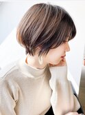 夏カラー◎ブリーチなしカラーナチュラルショート暗め透明感