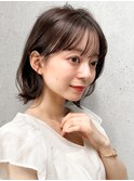ワンカール暗めカラーエアリーカールサイドバング結べるボブ