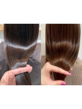 【ブリーチ毛&縮毛矯正後の髪にも】ダメージ毛のための水素カラーが得意!これまでにない髪質に◎