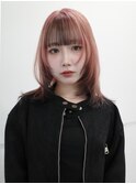 ピンクベージュパールピンク前髪インナーインナーカラーレイヤー