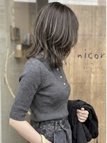 ニコリヘアワークス(nicori hair works)&nbsp;ミディアム×レイヤー×ベージュ1