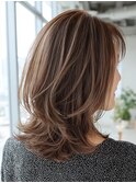 大人可愛いミディアムレイヤー×白髪ぼかし30代40代50代60代