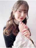 ハーフアップウェーブ_チェリーブラウンフェミニンロング_39006