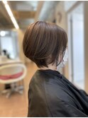 ショート/ラベンダーブラウン/斜めバンググレーベージュ