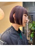 レイヤーボブ切りっぱなしマロンベージュラベンダーミルクティ