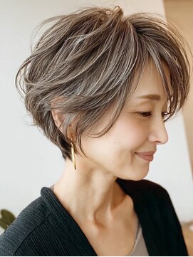 白髪ぼかし似合わせ大人ショート30代40代50代60代◎