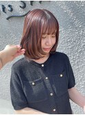 大人可愛いレイヤーボブオレンジブラウン シースルーバング20代