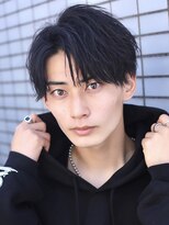 エイド 本店(aid)&nbsp;ブルーブラックアップバングショート束感ヘア刈り上げツーブロ
