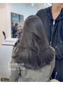 ロングレイヤー/暗めグレージュ/ワンカール/艶髪/髪質改善カラー
