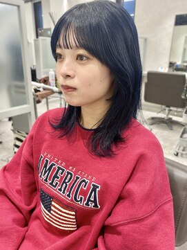 キートス 高知店(kiitos) ○ブルーブラック流れる顔まわりカット20代30代40代