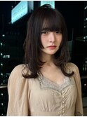 12735黒髪アッシュブラックレイヤーカット韓国風巻きワンカール